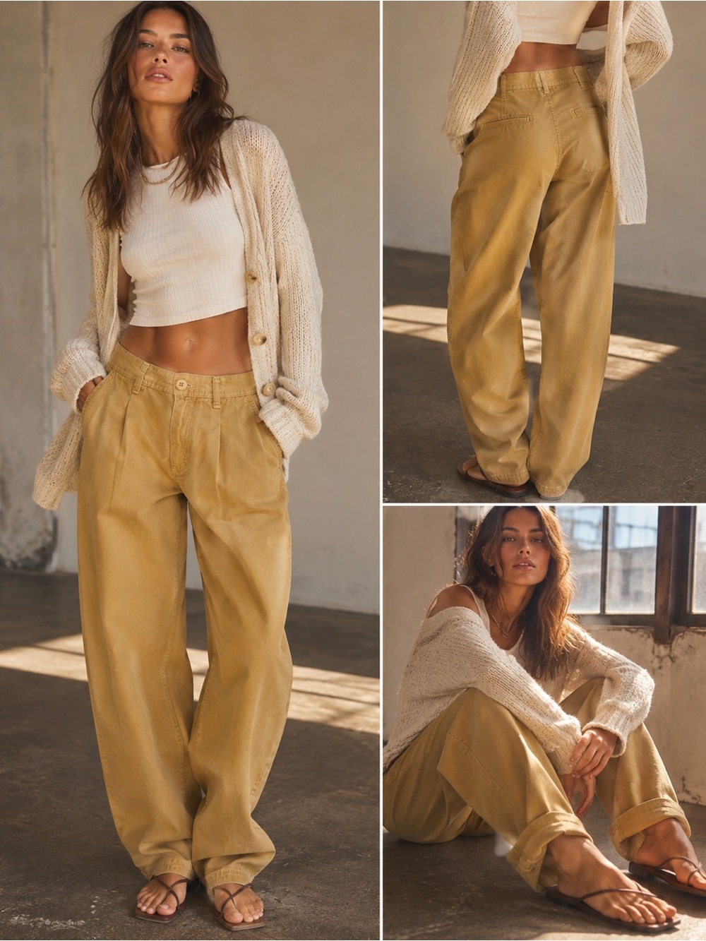 Free People Wide Leg Straight Pants in Mustard